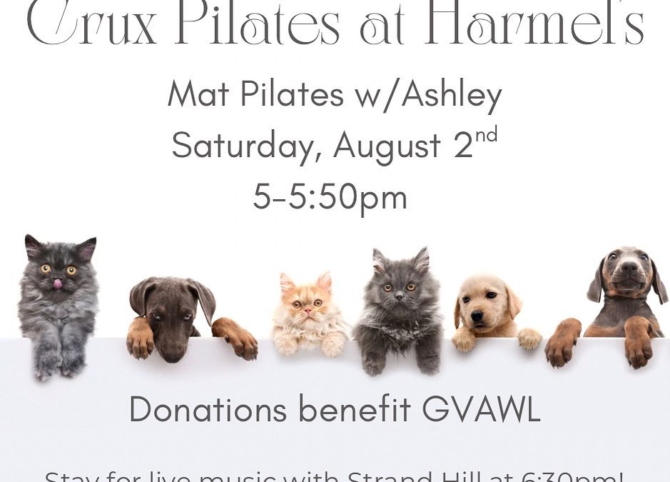 Crux Pilates at Harmel’s, Benefiting GVAWL, Saturday, August 2nd